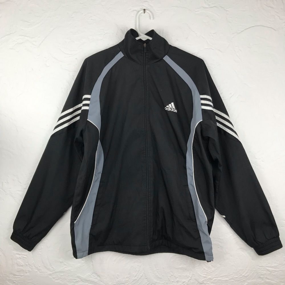 Adidas Black Vintage Track Jacket White Stripes-XL